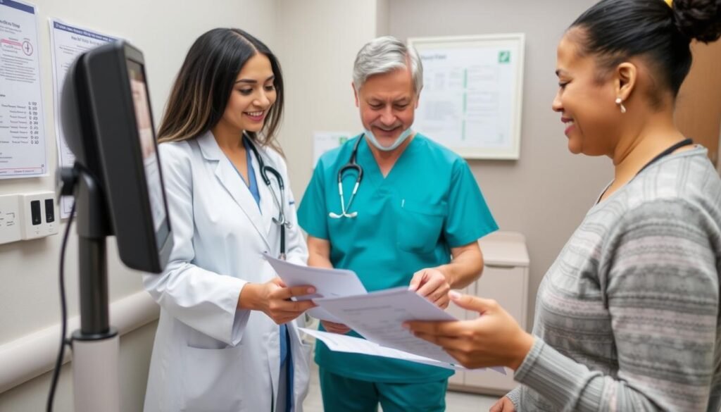 Doctor discussing health screening results with patient following top health tips Doctor discussing health screening results with patient following top health tips