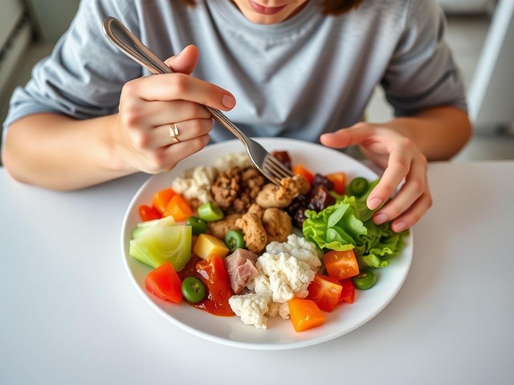 Person enjoying a meal mindfully without distractions following top health tips Person enjoying a meal mindfully without distractions following top health tips