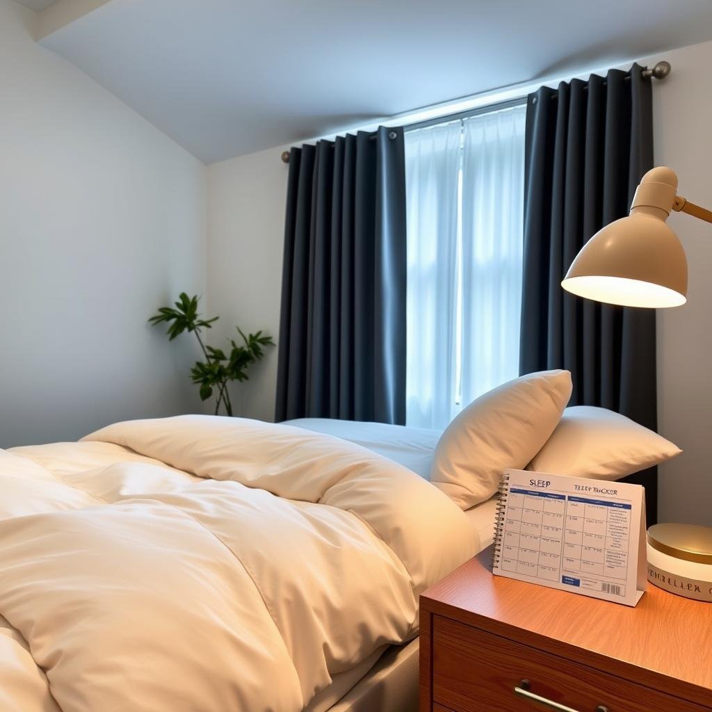 Peaceful bedroom setup representing sleep goals