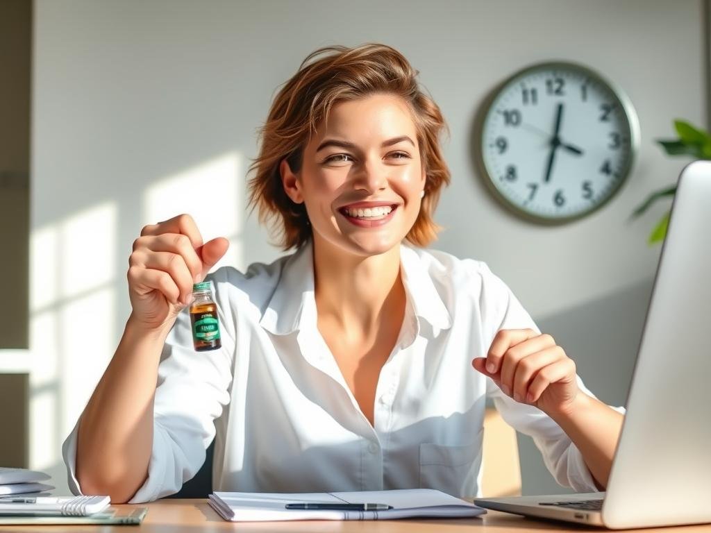 Person looking energetic in the afternoon, using peppermint oil Person looking energetic in the afternoon, using peppermint oil